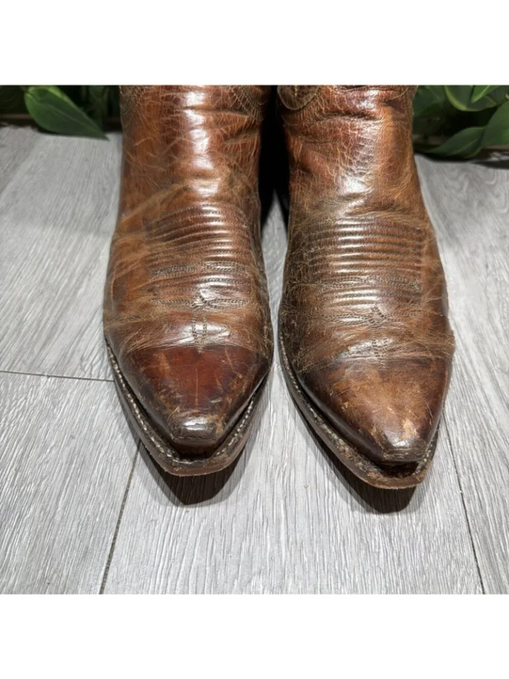 Lucchese 1883 Distressed Brown Leather Snip Toe Western Cowboy Boots Men 10.5 D